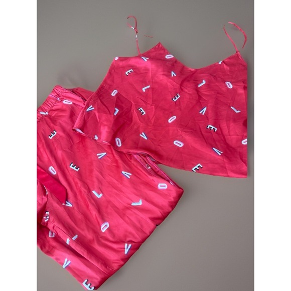 Victorias Secret Love Red‎ Satin Pajama PJ Set Jogger Cami Small Medium FLAWS - Picture 1 of 14